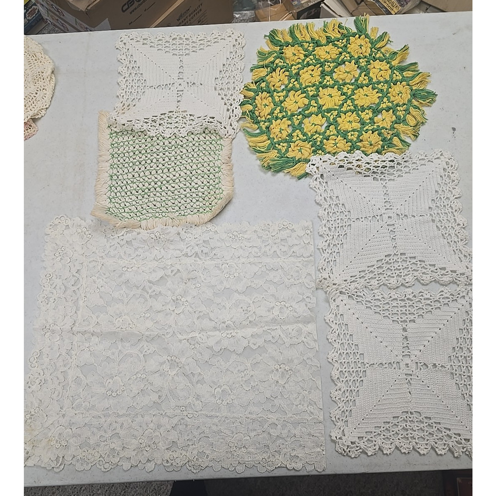 Lot of 6 Vintage Embroidered Hand Stitched Floral Crochet Doilies Table Runners